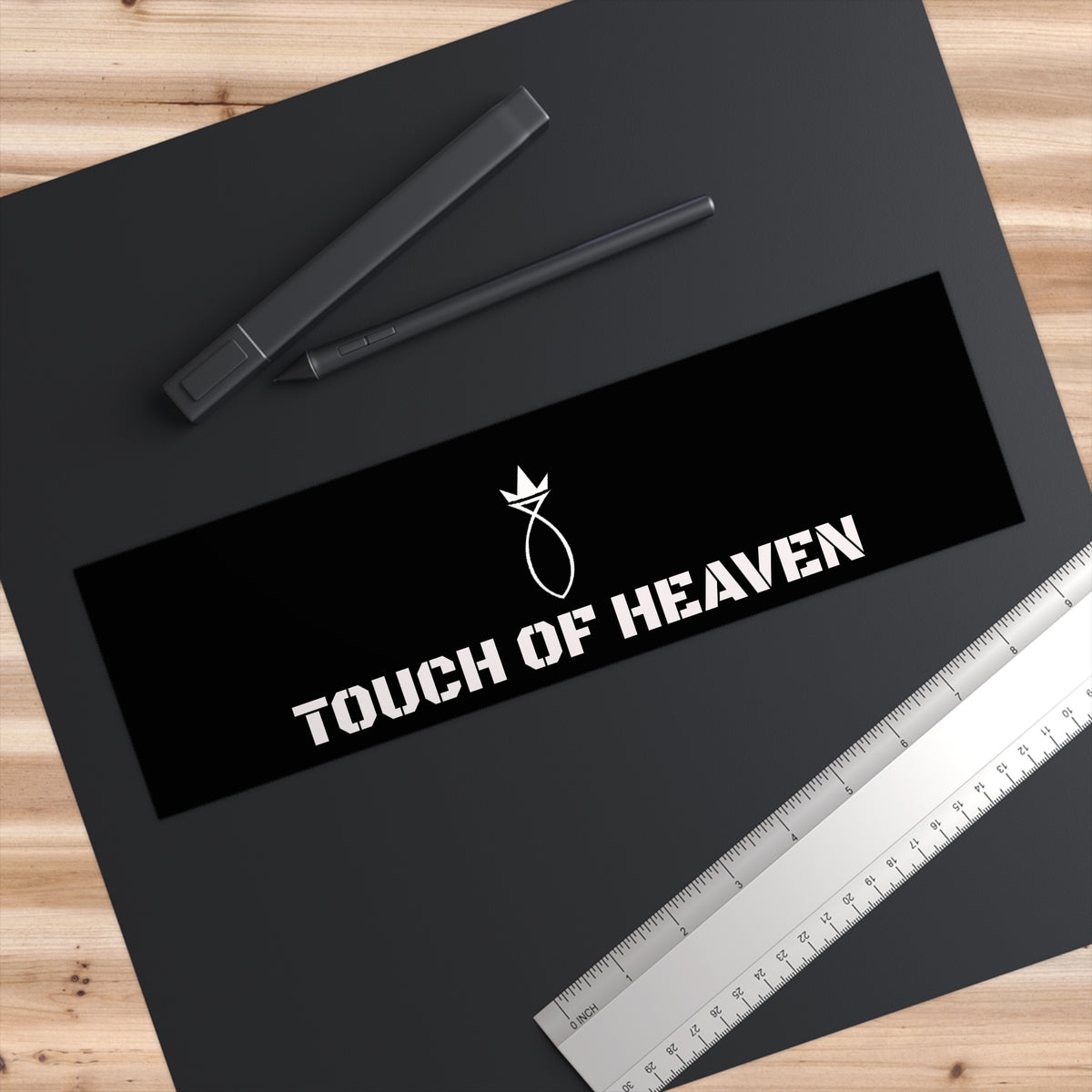 Touch of Heaven Bumper Sticker — Black Minimalist Vinyl Decal