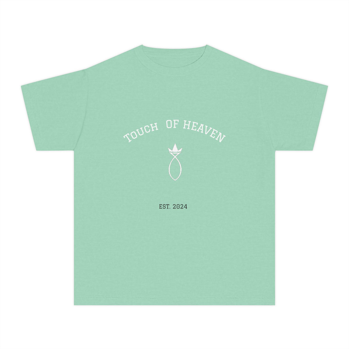 Youth Tee — "Touch of Heaven" Front Logo + "Built Different" Ephesians 2:10 Christian Shirt