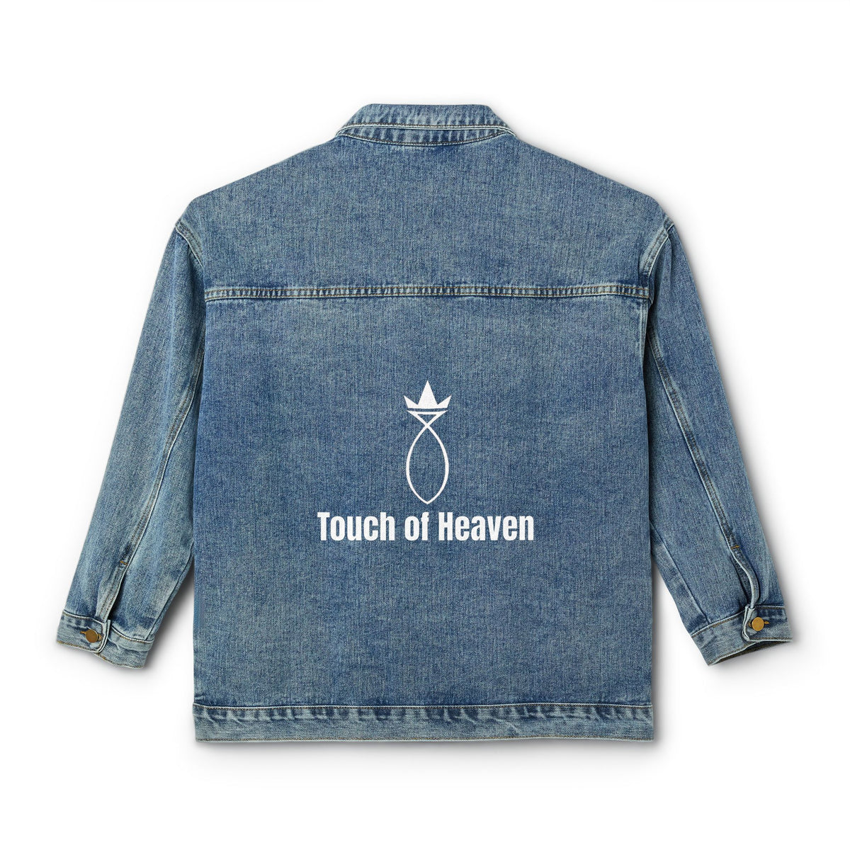 Denim Jacket — 'Touch of Heaven' Back Graphic Women's Jean Jacket