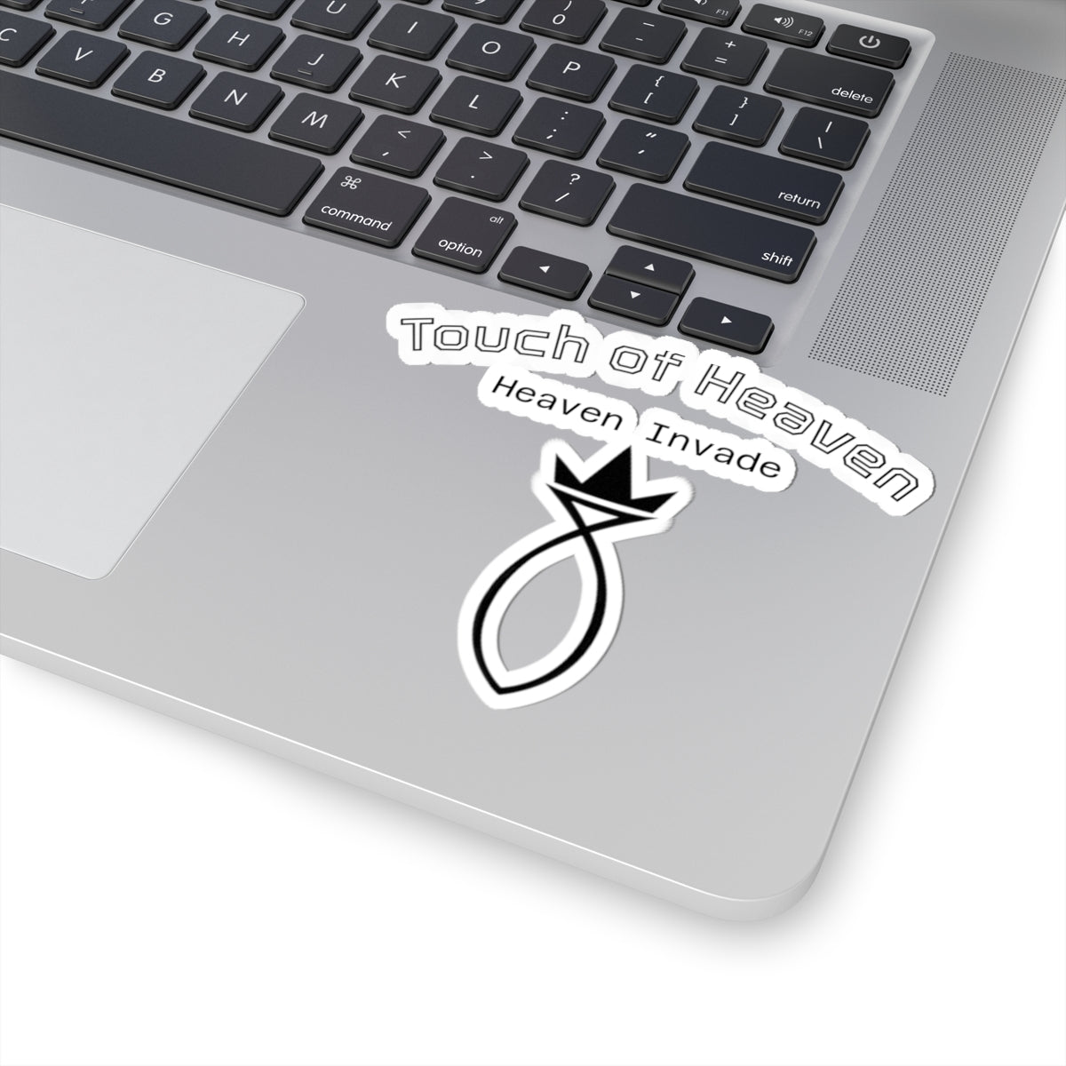 Touch of Heaven Kiss-Cut Sticker — 'Heaven Invade' Minimal Crown Emblem