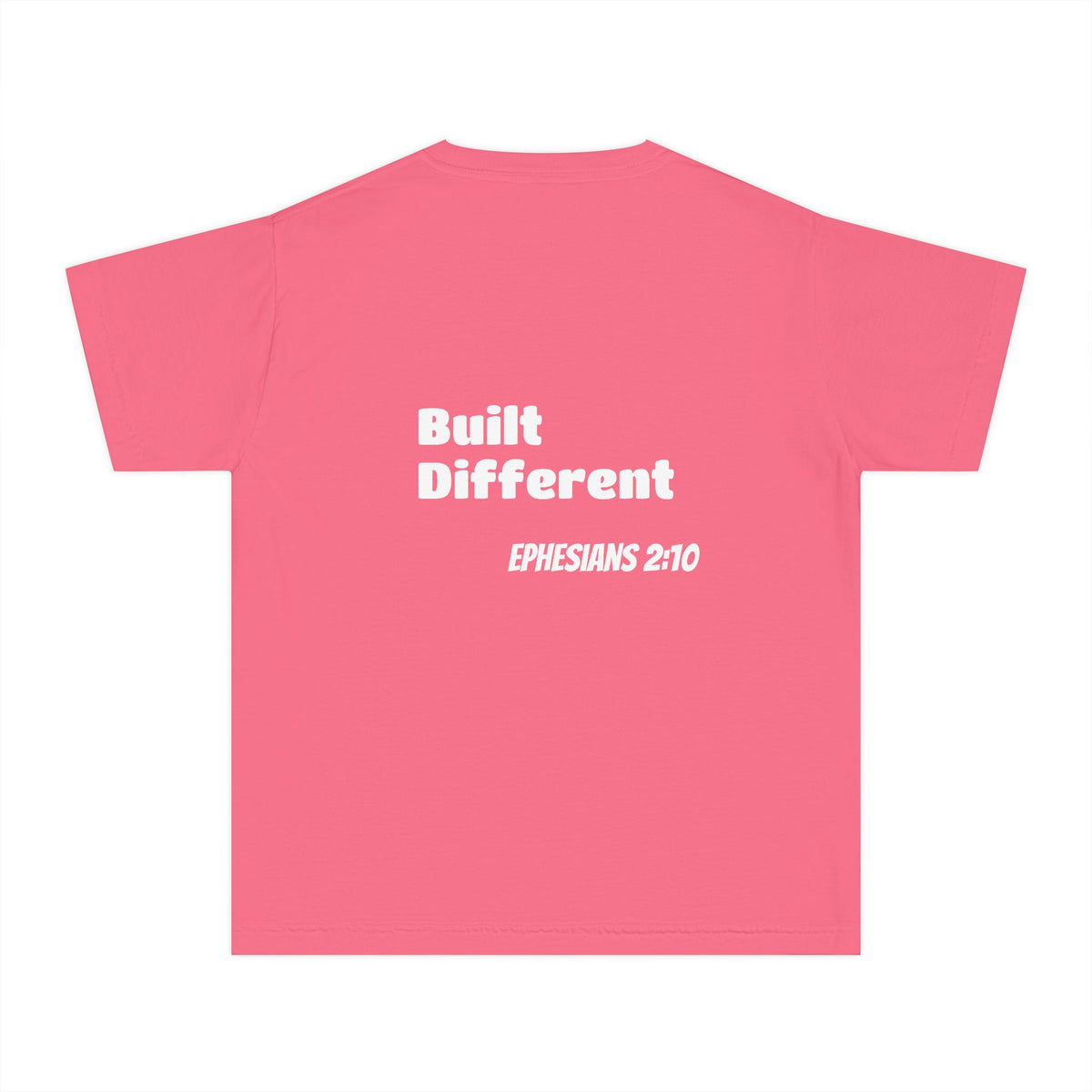 Youth Tee — "Touch of Heaven" Front Logo + "Built Different" Ephesians 2:10 Christian Shirt