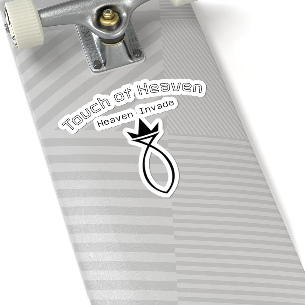 Touch of Heaven Kiss-Cut Sticker — 'Heaven Invade' Minimal Crown Emblem