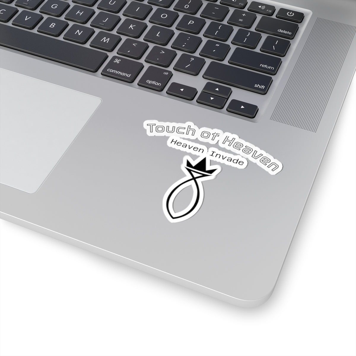 Touch of Heaven Kiss-Cut Sticker — 'Heaven Invade' Minimal Crown Emblem