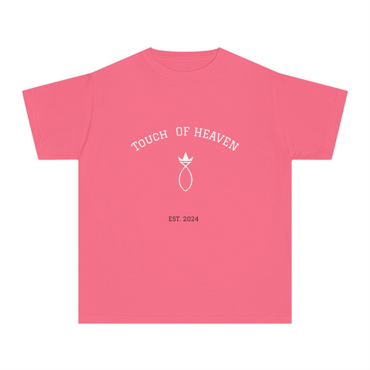 Youth Tee — "Touch of Heaven" Front Logo + "Built Different" Ephesians 2:10 Christian Shirt
