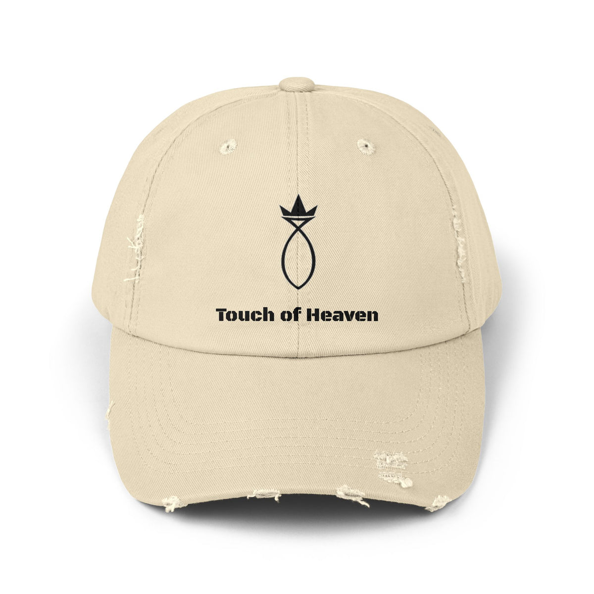 Touch of Heaven Distressed Cap — Minimal Embroidered Symbol Hat