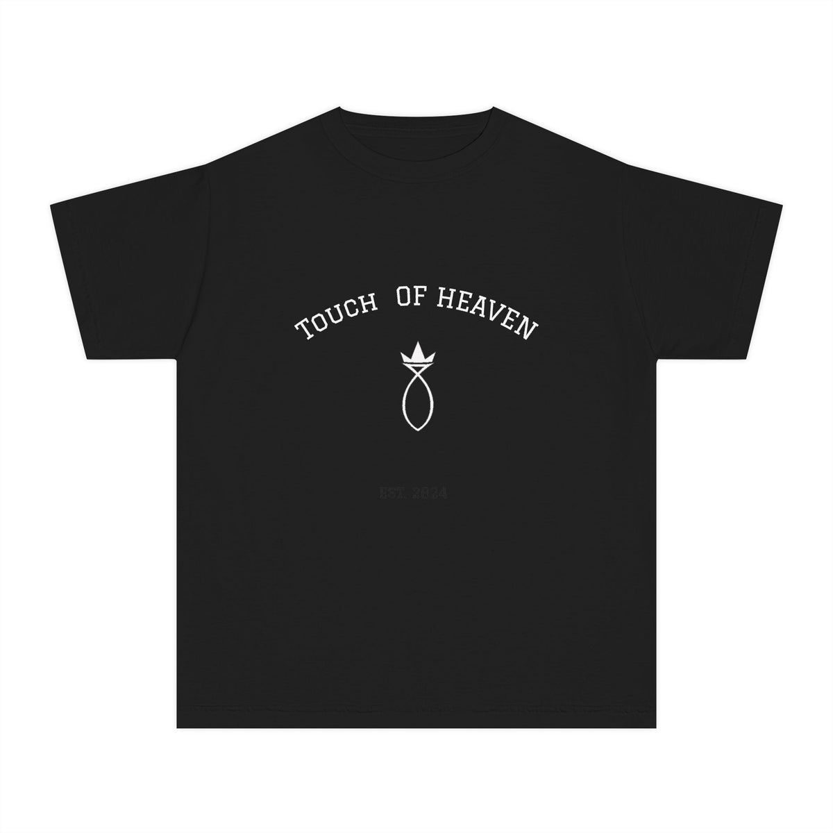 Youth Tee — "Touch of Heaven" Front Logo + "Built Different" Ephesians 2:10 Christian Shirt
