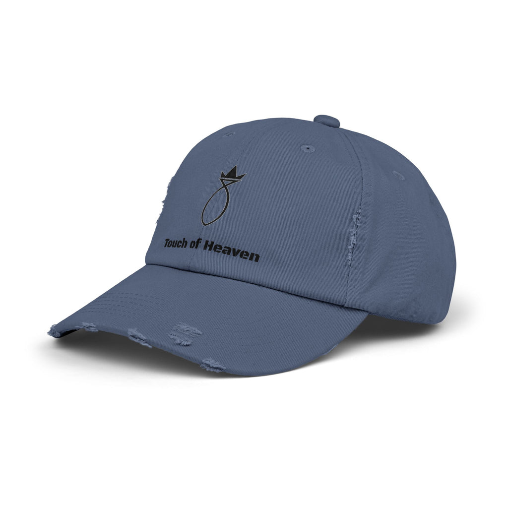 Touch of Heaven Distressed Cap — Minimal Embroidered Symbol Hat