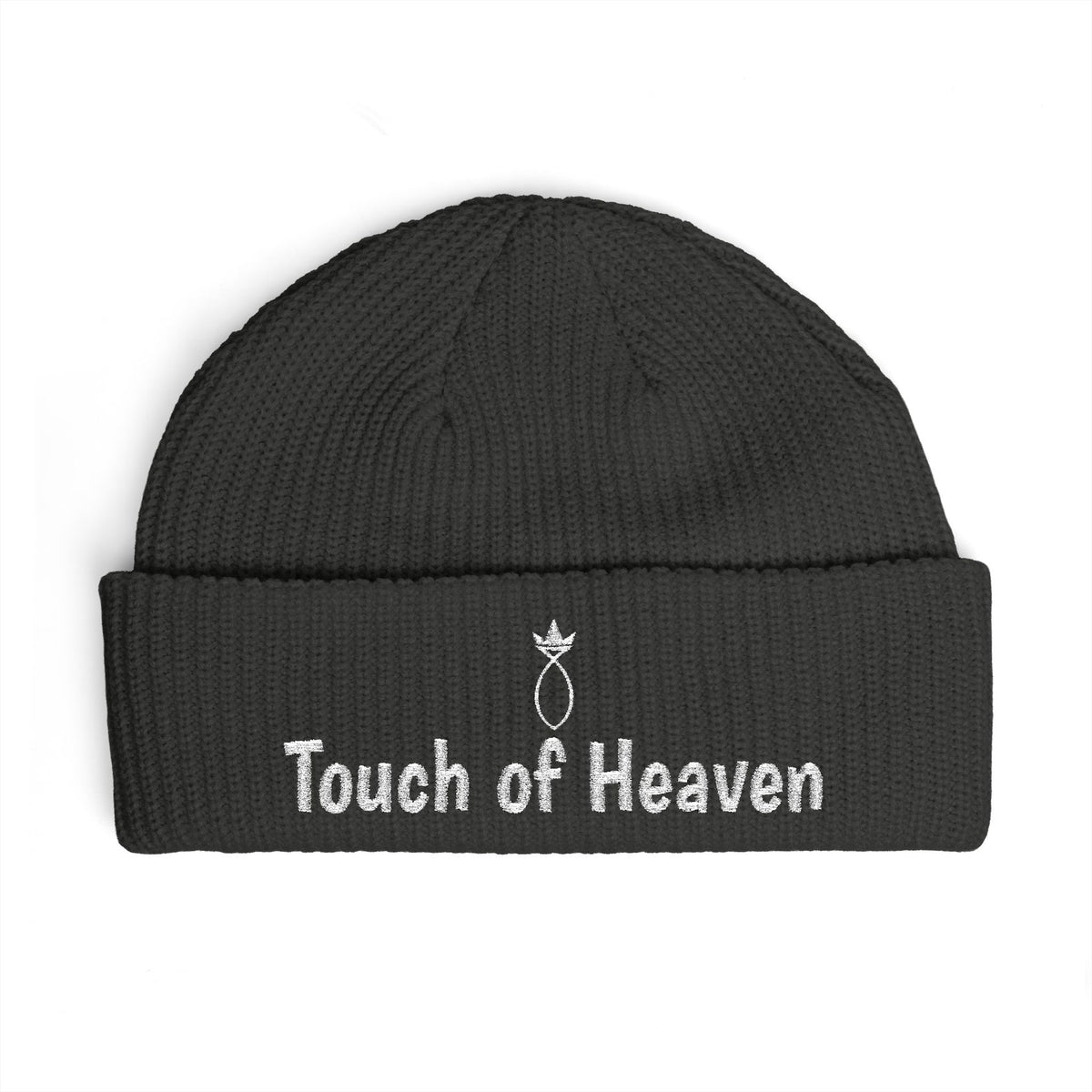 Touch of Heaven Cuff Beanie — Embroidered Angel Ring Winter Hat