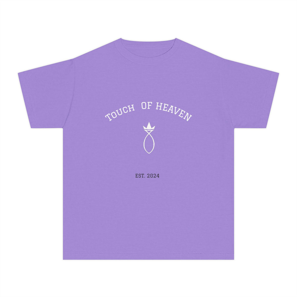 Youth Tee — "Touch of Heaven" Front Logo + "Built Different" Ephesians 2:10 Christian Shirt
