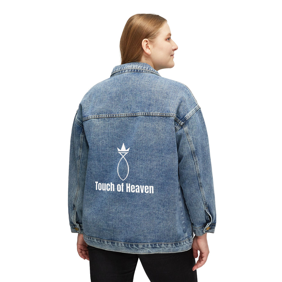 Denim Jacket — 'Touch of Heaven' Back Graphic Women's Jean Jacket