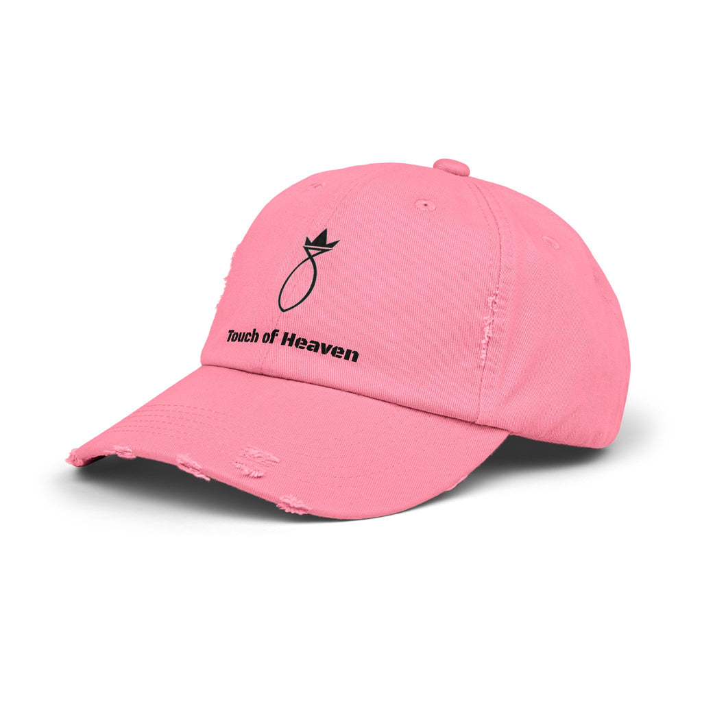 Touch of Heaven Distressed Cap — Minimal Embroidered Symbol Hat
