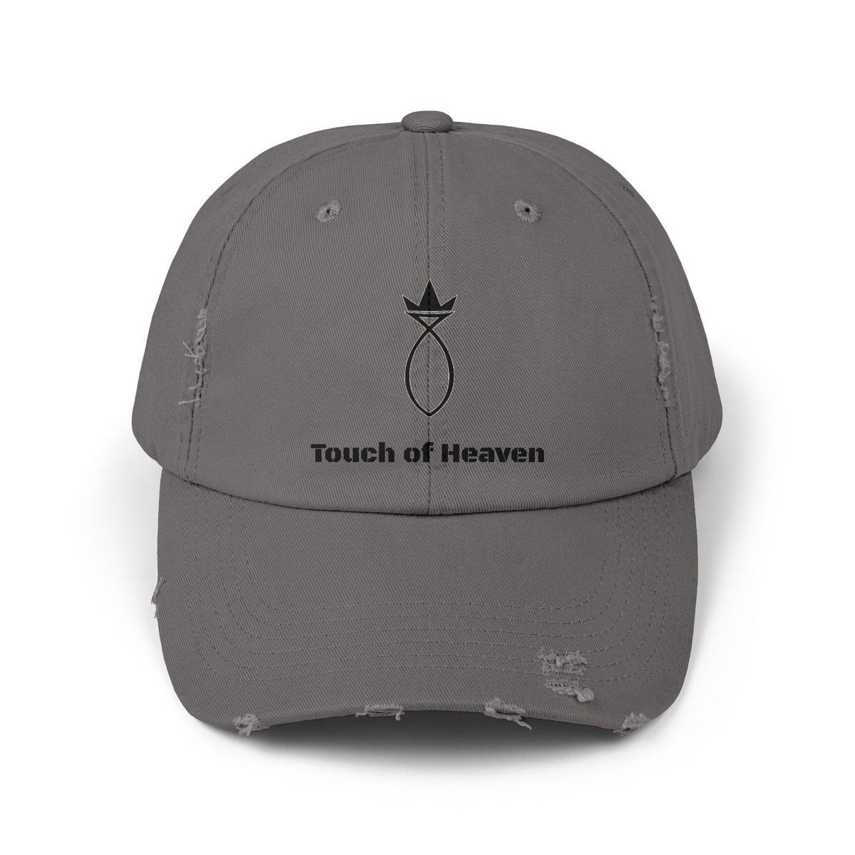 Touch of Heaven Distressed Cap — Minimal Embroidered Symbol Hat