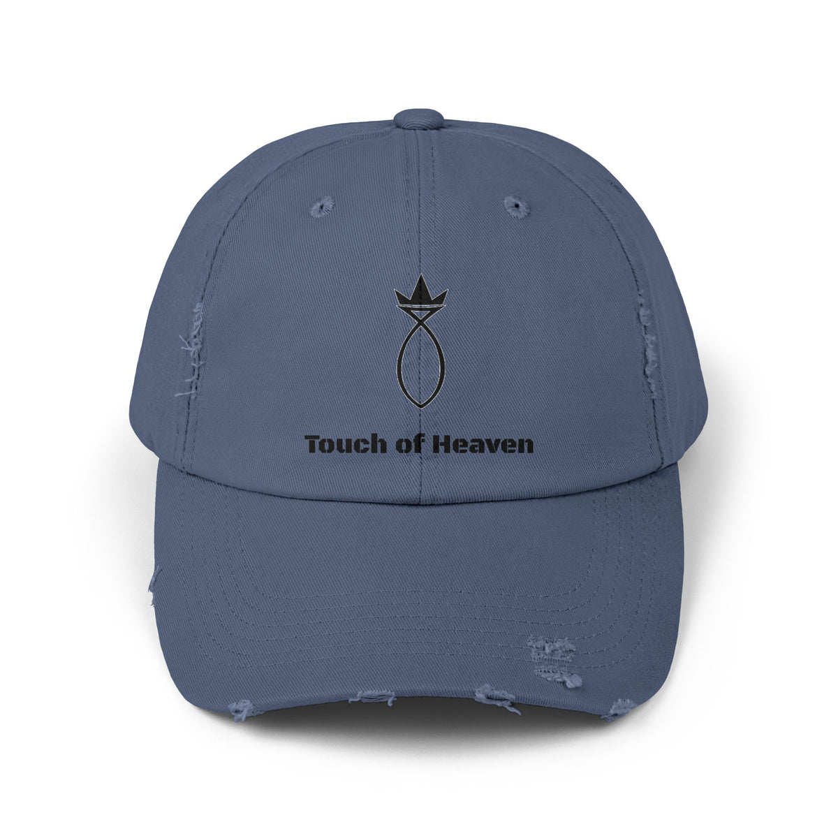 Touch of Heaven Distressed Cap — Minimal Embroidered Symbol Hat