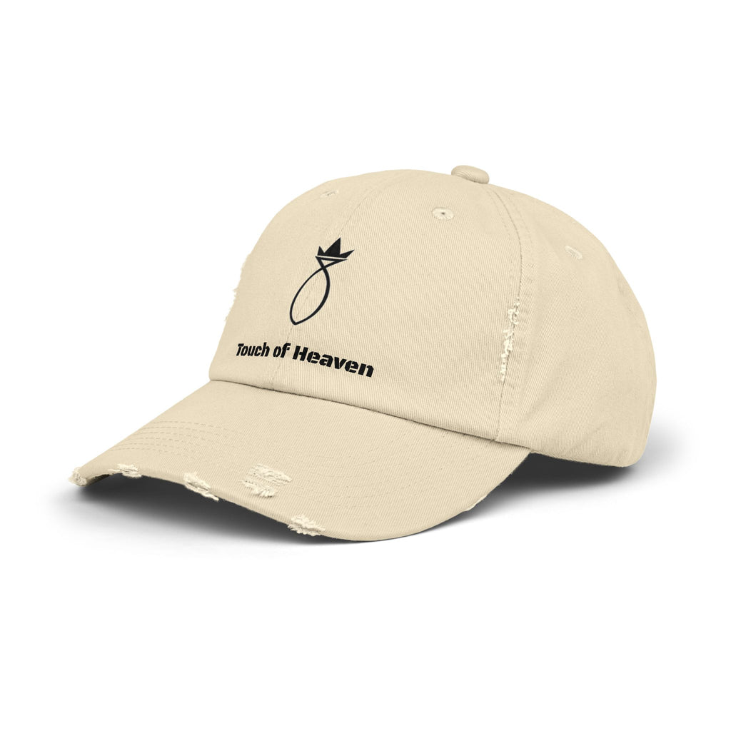 Touch of Heaven Distressed Cap — Minimal Embroidered Symbol Hat