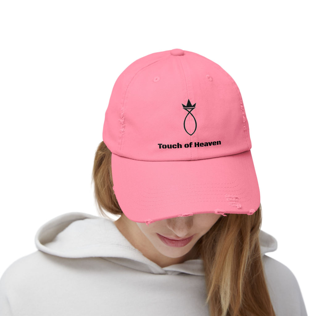 Touch of Heaven Distressed Cap — Minimal Embroidered Symbol Hat