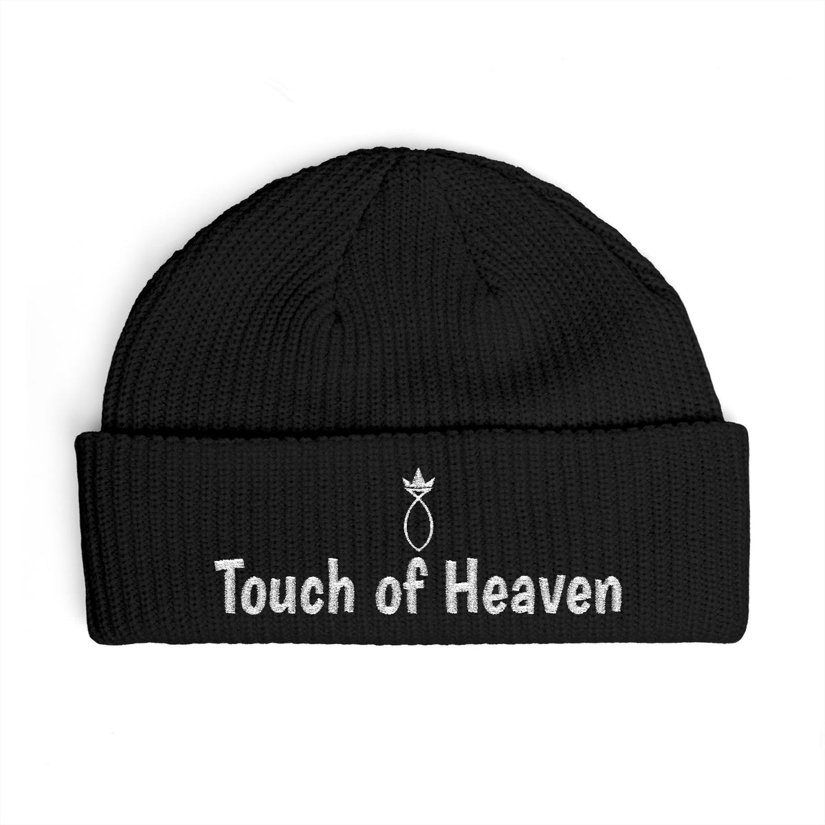 Touch of Heaven Cuff Beanie — Embroidered Angel Ring Winter Hat