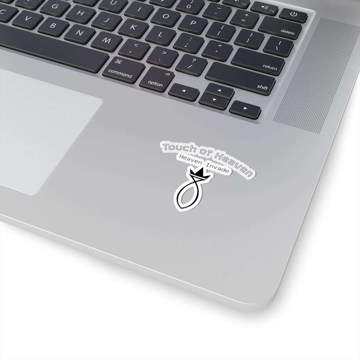 Touch of Heaven Kiss-Cut Sticker — 'Heaven Invade' Minimal Crown Emblem